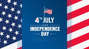 4 Temmuz Bağımsızlık Günü kutlamaları reklam arkaplanı, poster, kart ya da afiş Amerikan bayrağı ve tipografisi ile kutlanıyor. Bağımsızlık Günü ABD şenlik dekorasyonu.