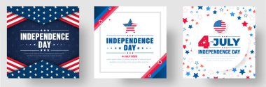 4 Temmuz Bağımsızlık Günü sosyal medya reklamları afiş, etiket, geçmiş, poster, kart tasarımı seti. Bağımsızlık Günü ABD şenlik dekorasyonu. ABD bayrağı