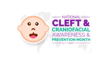 Ulusal Yarık ve Kafatası Farkındalığı ve Önleme Ayı arka planı, afiş, poster ve kart tasarımı Temmuz ayında kutlandı.