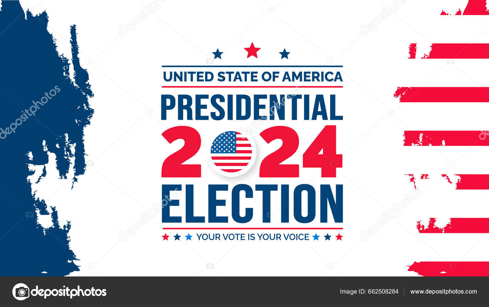 美国2024总统选举活动横幅海报设计2024年总统选举横幅与美国色彩设计和排字投票日11月5日美国选举图库矢量图©sky.cublue  662508284