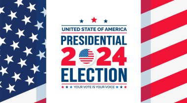 USA 2024 Presidential Elections Event Banner, background, card, poster design. Presidential Elections 2024 Banner with American colors design and typography. Vote day, November 5. US Election. clipart