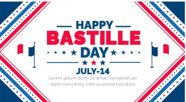 Bastille Günü ya da Fransa 'nın bağımsızlık günü geçmişi, afiş, poster ve kart tasarım şablonu 14 Temmuz' da kutlanan standart renk.
