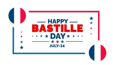 Bastille Günü ya da Fransa 'nın bağımsızlık günü geçmişi, afiş, poster ve kart tasarım şablonu 14 Temmuz' da kutlanan standart renk.