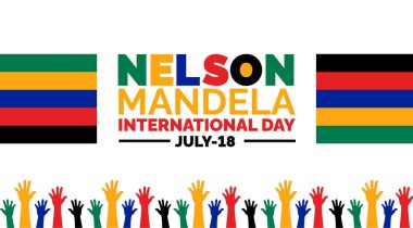  Nelson Mandela Uluslararası Günü arkaplan, afiş, poster ve kart tasarım şablonu Temmuz ayında kutlanan standart renk.