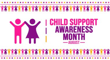 Ağustos, Çocuk Desteği Aylık Bilinç Şablonu. Tatil konsepti. arkaplan, pankart, kart ve yazı ve standart renkte poster tasarım şablonu. vektör 