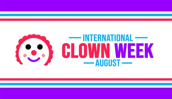 8月はInternational Clown Weekのバックグランドテンプレートです 休日の概念 バナー プラカード カード ポスターデザインのテンプレートで 文字の文字と標準的な色を使用できます ベクターイラスト — ストックベクタ