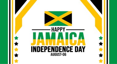 Jamaika Bağımsızlık Gününüz kutlu olsun. Tatil konsepti. arkaplan, pankart, kart ve yazı ve standart renkte poster tasarım şablonu. vektör illüstrasyonu.