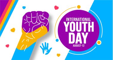 12 Ağustos Uluslararası Gençlik Günü şablonu. Tatil konsepti. arkaplan, pankart, kart ve yazı ve standart renkte poster tasarım şablonu. vektör illüstrasyonu.