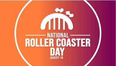 16 Ağustos Ulusal Roller Coaster Day arka plan şablonu. Tatil konsepti. arkaplan, pankart, kart ve yazı ve standart renkte poster tasarım şablonu. vektör illüstrasyonu.