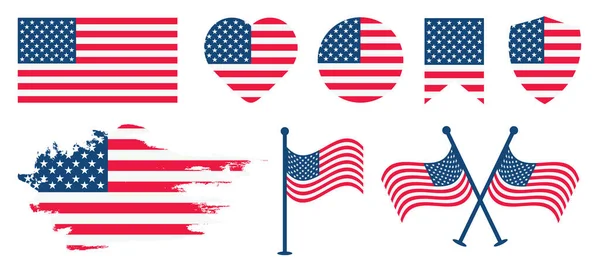 Amerikai Zászlóvektor Tervezési Készlet Usa Zászló Design Szerelem Ikon Ecset — Stock Vector