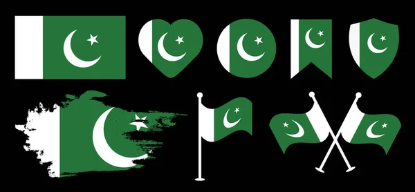 Пакистанский Флаг Векторного Дизайна Комплект Дизайн Флага Пакистана Символом Любви — стоковый вектор