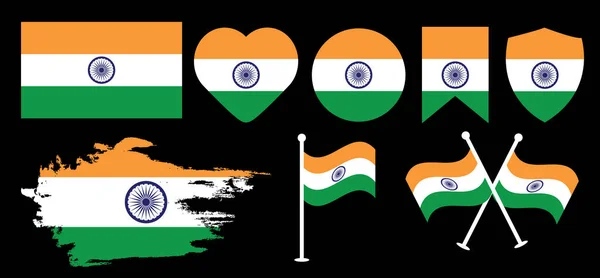 Conjunto Desenho Vetorial Bandeira Nacional Índia Desenho Bandeira Nacional Indiano — Vetor de Stock