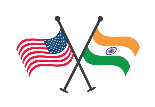 Eua Índia Cruzam Desenho Bandeira Ilustração Estado Unido Cruzado Bandeiras — Vetor de Stock