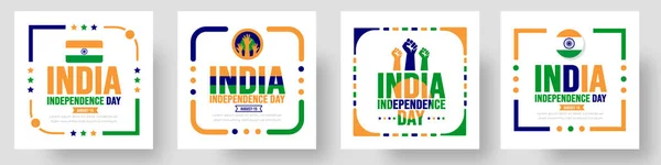 Августа Индия День Независимости Социальных Медиа Пост Баннер Стикер Дизайн — стоковый вектор