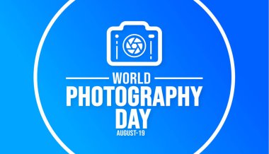 Dünya Fotoğraf Günü arka plan şablonu. Tatil konsepti. arkaplan, pankart, kart ve yazı ve standart renkte poster tasarım şablonu. vektör illüstrasyonu.