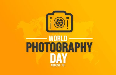 Dünya Fotoğraf Günü arka plan şablonu. Tatil konsepti. arkaplan, pankart, kart ve yazı ve standart renkte poster tasarım şablonu. vektör illüstrasyonu.