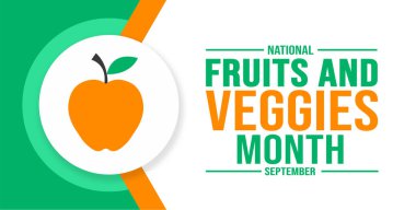 Eylül ayında National Fruits and Sebze Ayı 'nın arka plan şablonu var. Tatil konsepti. arkaplan, pankart, kart ve yazı ve standart renkte poster tasarım şablonu. vektör