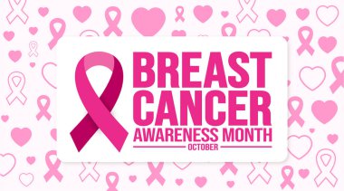 Ekim ayında meme kanseri farkındalığı ay sonu şablonu var. Tatil konsepti. Arkaplan, pankart, kart ve şeritli poster tasarımı şablonu. vektör illüstrasyonu.