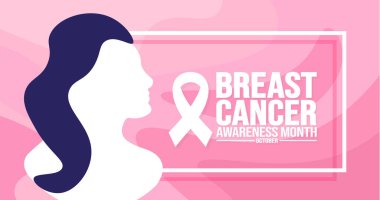 Ekim ayında meme kanseri farkındalığı ay sonu şablonu var. Tatil konsepti. Arkaplan, pankart, kart ve şeritli poster tasarımı şablonu. vektör illüstrasyonu.