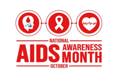 Ekim, AIDS Farkındalık Ayı şablonu. Tatil konsepti. arkaplan, pankart, kart ve yazı ve standart renkte poster tasarım şablonu. vektör illüstrasyonu.