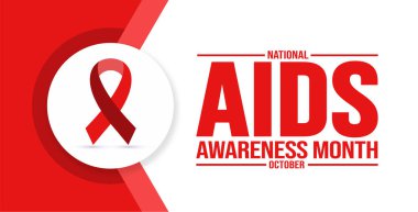 Ekim, AIDS Farkındalık Ayı şablonu. Tatil konsepti. arkaplan, pankart, kart ve yazı ve standart renkte poster tasarım şablonu. vektör illüstrasyonu.