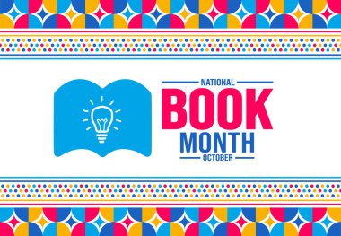 Ekim ayında arka plan, pankart, pankart, kart ve poster tasarımı için Ulusal Kitap Ayı şablonu kullanılacak. Metin ve standart renk içeren tatil konsepti. vektör illüstrasyonu.