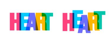 Kalp renkli yazı tipi yazı tipi tipografi vektör banner tasarım şablonu. Renkli bir mesaj ve renkli büyük harfler..