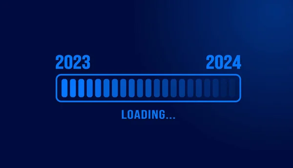 2024 Loading Bar Kemajuan Teknologi Digital Latar Belakang Biru Gelap - Stok Vektor