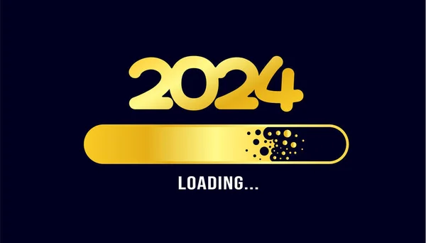2024 ローディングバー 進歩デジタル技術の黄金色の背景 ハッピーニューイヤー2024ロードバー ゴールプランと戦略を始める 2023 2024 ビジネスウェブバナーをロードする ベクトルイラスト — ストックベクタ