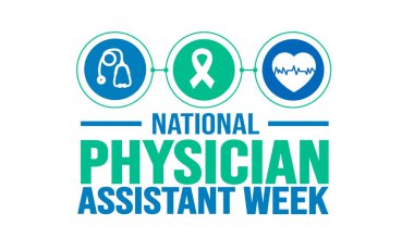 Ekim ayında Ulusal Hekim Asistanlık Haftası şablonu var. Tatil konsepti. arkaplan, pankart, kart ve metin yazma ve standart renk ile poster tasarım şablonu.