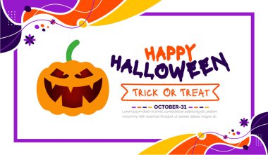 31 Ekim Cadılar Bayramı balkabaklarıyla mutlu bir arka plan tasarımı. arkaplan, pankart, parti davetiye kartı, kitap kapağı ve metin yazma ve standart renk içeren poster tasarım şablonu. 