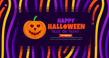 31 Ekim Cadılar Bayramı balkabaklarıyla mutlu bir arka plan tasarımı. arkaplan, pankart, parti davetiye kartı, kitap kapağı ve metin yazma ve standart renk içeren poster tasarım şablonu. 