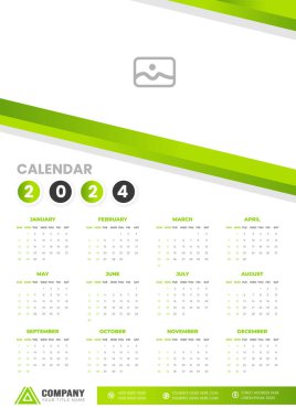 2024 duvar takvimi vektör çizimi. Hafta pazar günü başlıyor, Basit planlama şablonu, 2024 yıllık kurumsal iş takvimi tasarım şablonu. duvar, masa ya da iş planlama takviminde kullan 