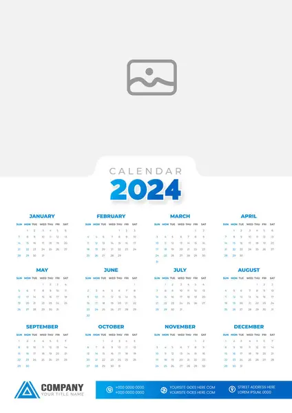 2024 Muur Kalender Vector Illustratie Week Begint Zondag Eenvoudige Planner — Stockvector
