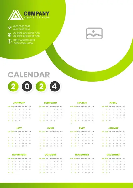 2024 Muur Kalender Vector Illustratie Week Begint Zondag Eenvoudige Planner — Stockvector