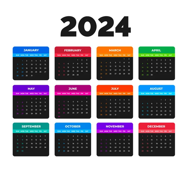 2024 Kleurrijke Kalender Desktop Planner Template Set Bedrijfsmuur Bureau Eenvoudige — Stockvector