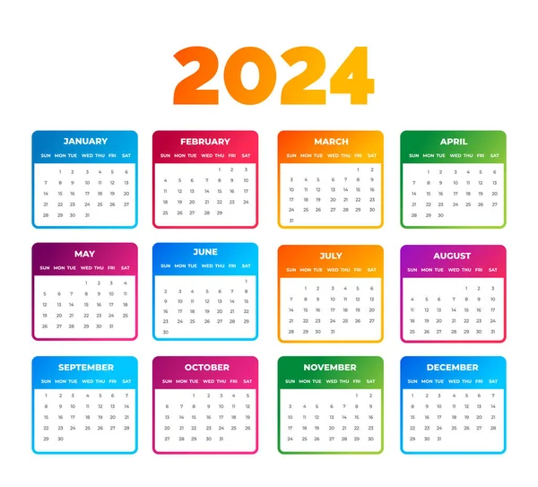 2024 Kleurrijke Kalender Desktop Planner Template Set Bedrijfsmuur Bureau Eenvoudige — Stockvector