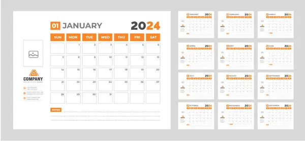 2024 Takvim Masaüstü Planlayıcı Şablonu. Şirket iş duvarı ya da masa başı planlama takvimi. Pazar günü başlıyor. Fotoğraf ve Şirket Logosu Yer ile 2024 Takvim Planlayıcı Şablonu.
