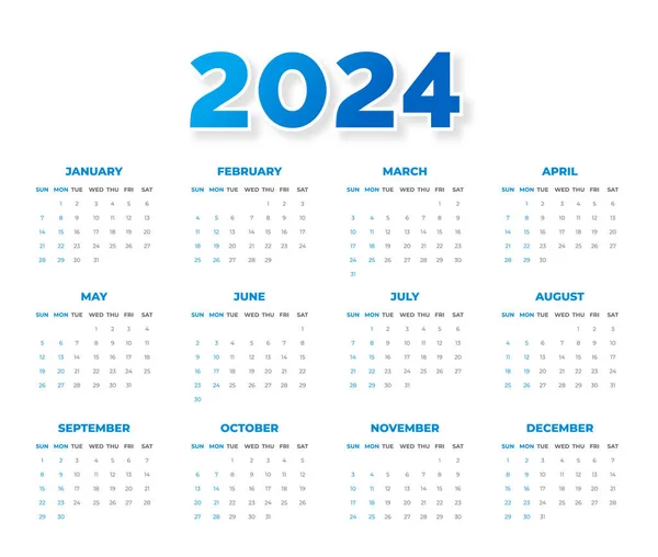 2024 Kalender 2025 Kalender Vektorillustrasjon Uke Starter Søndag Enkel
