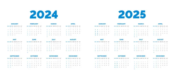 2024 Takvim ve 2025 Takvim vektör çizimi. Hafta pazar günü başlıyor, Basit planlama şablonu, 2024 yıllık kurumsal iş takvimi tasarım şablonu. duvar, masa ya da iş planlayıcısını kullan