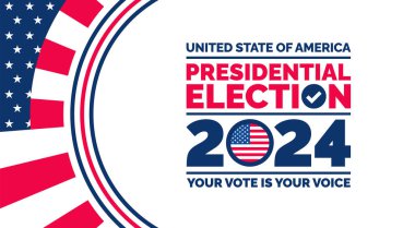 Başkanlık seçimleri 2024 ABD bayrağı tasarım şablonu. ABD bayrak tasarımı için oy verin. Seçim sandığı posteri. Başkan 2024 'e oy veriyor. Siyasi seçim 2024 kampanya geçmişi.