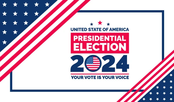 Presidentsverkiezingen 2024 Achtergrond Ontwerp Sjabloon Met Amerikaanse Vlag Stem Usa — Stockvector