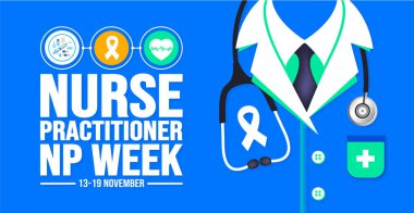 13-19 Kasım, Hemşire Uygulamaları Haftası 'nın arka plan şablonu. Tatil konsepti. arkaplan, pankart, kart ve yazı ve standart renkte poster tasarım şablonu. vektör.