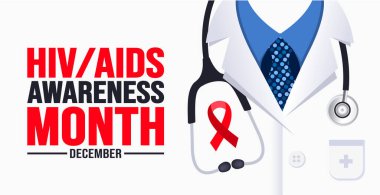 Aralık ayındaki HIVAIDS Farkındalık Ayı şablonu. Tatil konsepti. arkaplan, pankart, kart ve yazı ve standart renkte poster tasarım şablonu. vektör illüstrasyonu.