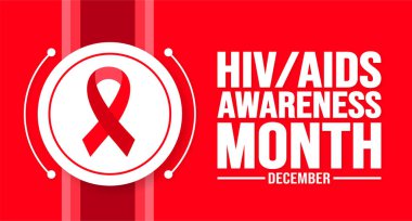 Aralık ayındaki HIVAIDS Farkındalık Ayı şablonu. Tatil konsepti. arkaplan, pankart, kart ve yazı ve standart renkte poster tasarım şablonu. vektör illüstrasyonu.