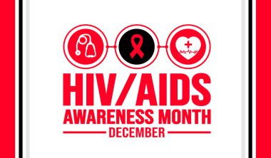 Aralık ayındaki HIVAIDS Farkındalık Ayı şablonu. Tatil konsepti. arkaplan, pankart, kart ve yazı ve standart renkte poster tasarım şablonu. vektör illüstrasyonu.