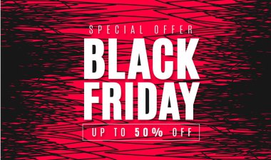 Kara Cuma indirimli pankart tasarımı. Kırmızı ve siyah renkli Kara Cuma arkaplan tasarım şablonu.