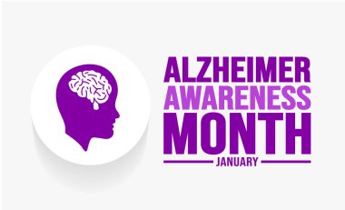 Ocak, Alzheimer Farkındalık Ayı şablonu. Tatil konsepti. arkaplan, pankart, kart ve yazı ve standart renkte poster tasarım şablonu. vektör illüstrasyonu.
