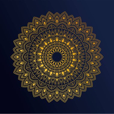 Lüks dekoratif mandala arka plan tasarımı. Altın arabesk desenli. Arap İslami doğu tarzı. Altın rengi kullanıma sahip lüks mandala arka plan, afiş, poster, kapak, kart, broşür.