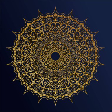 Lüks dekoratif mandala arka plan tasarımı. Altın arabesk desenli. Arap İslami doğu tarzı. Altın rengi kullanıma sahip lüks mandala arka plan, afiş, poster, kapak, kart, broşür.